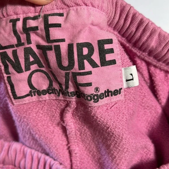 EUC FREECITY Life Nature Love Pink Love Dove French Terry 💯 Cotton Sweatpants L